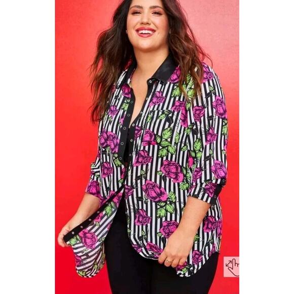 Torrid Betsey Johnson Georgette Floral Stripe Tunic + Black Leggings 3X OUTFIT - Picture 2 of 13